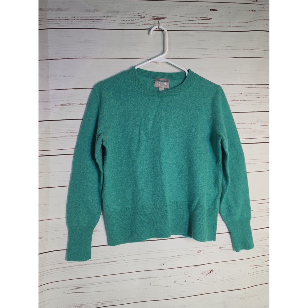 J.Crew Cashmere Sweater Womens Medium Green Classic Fit Crewneck Pullover Knit